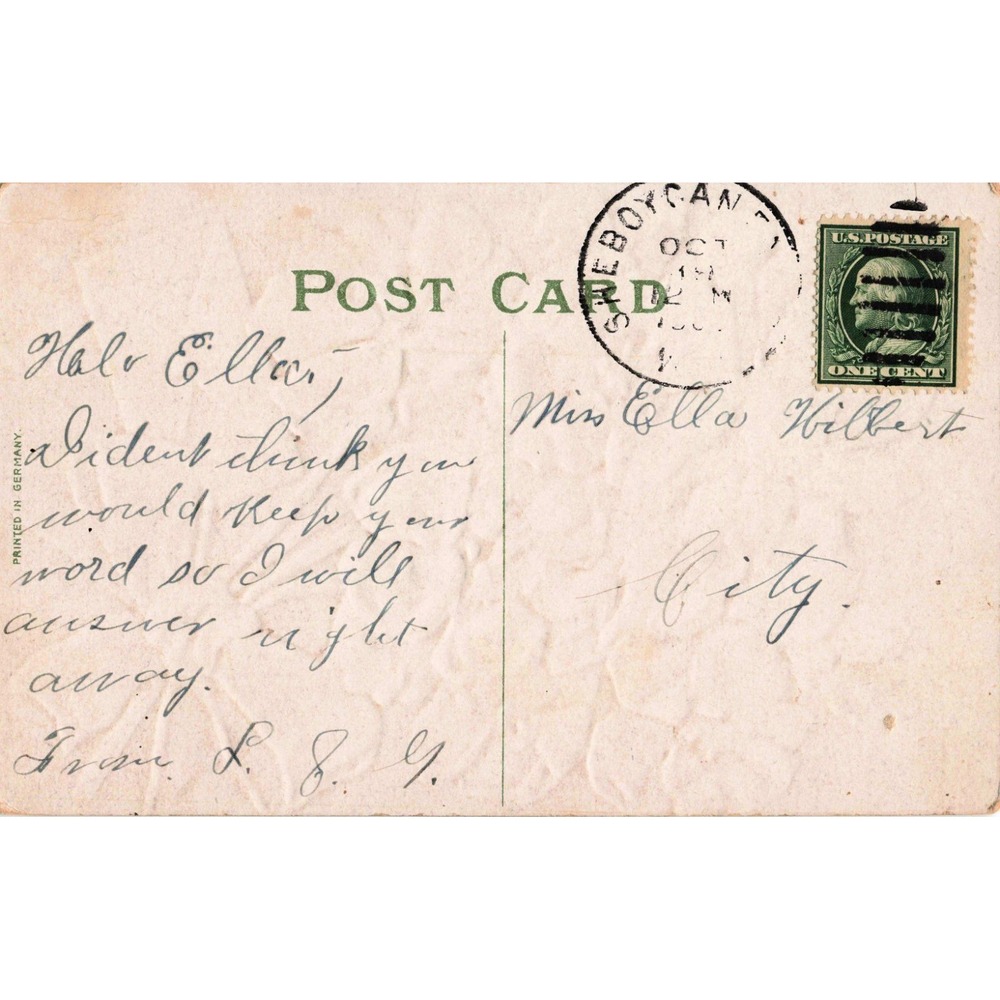 Vtg 1911 RPPC Postcard Floral Best Wishes Red Flowers Sheboygan MI Postmark - Picture 2 of 2